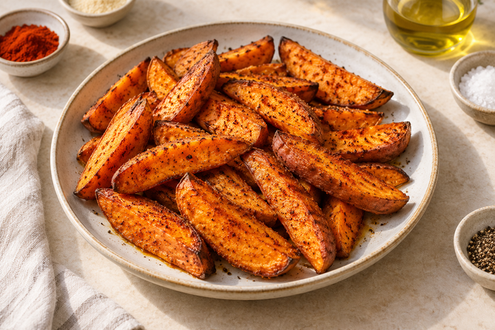 פלחי בטטה בפפריקה ושום — תמונת המחשה של המנה