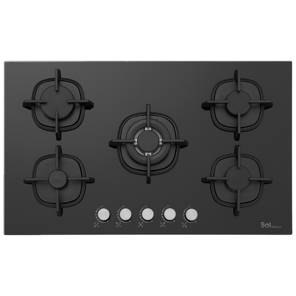 כיריים 5 להבות זכוכית שחורה מחוסמת 90 ס״מ SOL F9GBCT-694